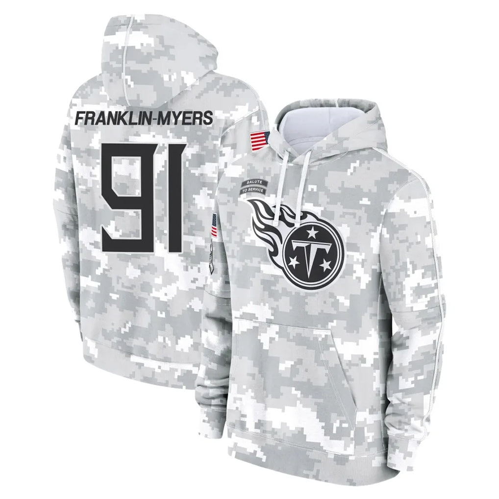 Pouc T.Titans #91 John Franklin-Myers Player Camo Arctic Salute to Service Pullover Hoodies Home Game Stitched Jerseys
