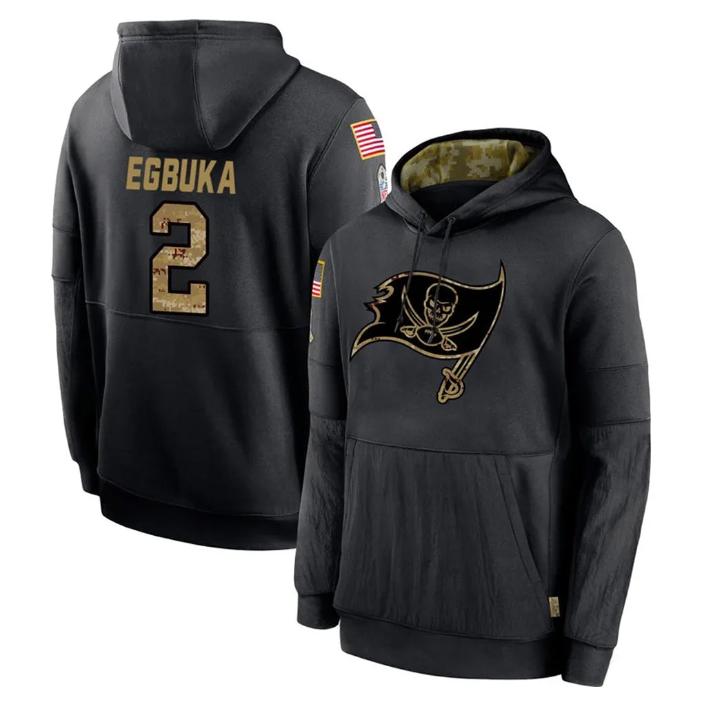 Pouc TB.Buccaneers #2 Emeka Egbuka Player Black Salute to Service Sideline Performance Pullover Hoodies Home Game Stitched Jerseys