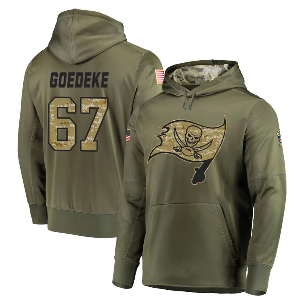 Pouc TB.Buccaneers #67 Luke Goedeke Player Olive Salute to Service Pullover Hoodie Home Game Stitched Jerseys