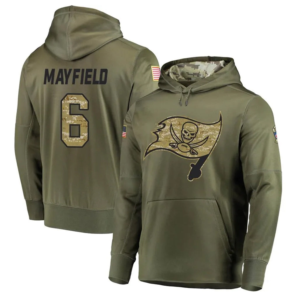 Pouc TB.Buccaneers #6 Baker Mayfield Player Olive Salute to Service Pullover Hoodie Stitched Jerseys