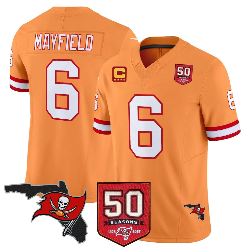 Pouc TB.Buccaneers #6 Baker Mayfield Player Orange 50th Season Vapor Limited Home Game Stitched Jerseys