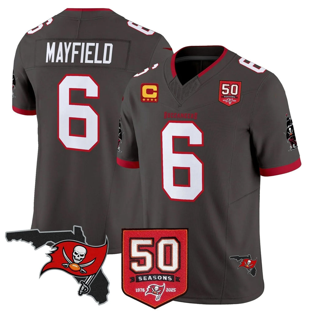 Pouc TB.Buccaneers #6 Baker Mayfield Player Pewter 50th Season Vapor Limited Home Game Stitched Jerseys