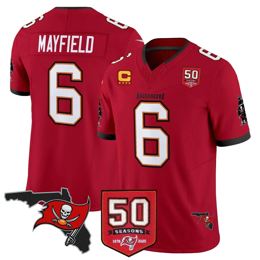 Pouc TB.Buccaneers #6 Baker Mayfield Player Red 50th Season Vapor Limited Home Game Stitched Jerseys