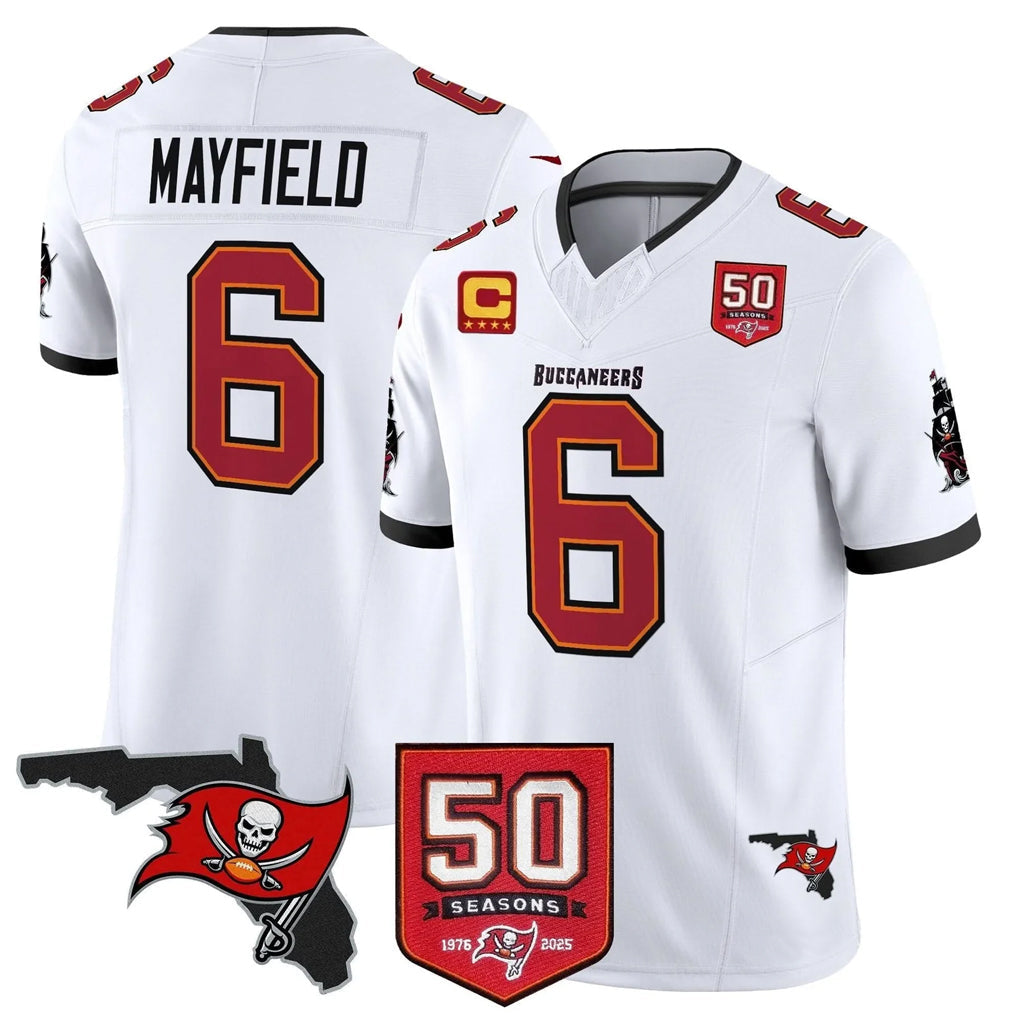 Pouc TB.Buccaneers #6 Baker Mayfield Player White 50th Season Vapor Limited Home Game Stitched Jerseys