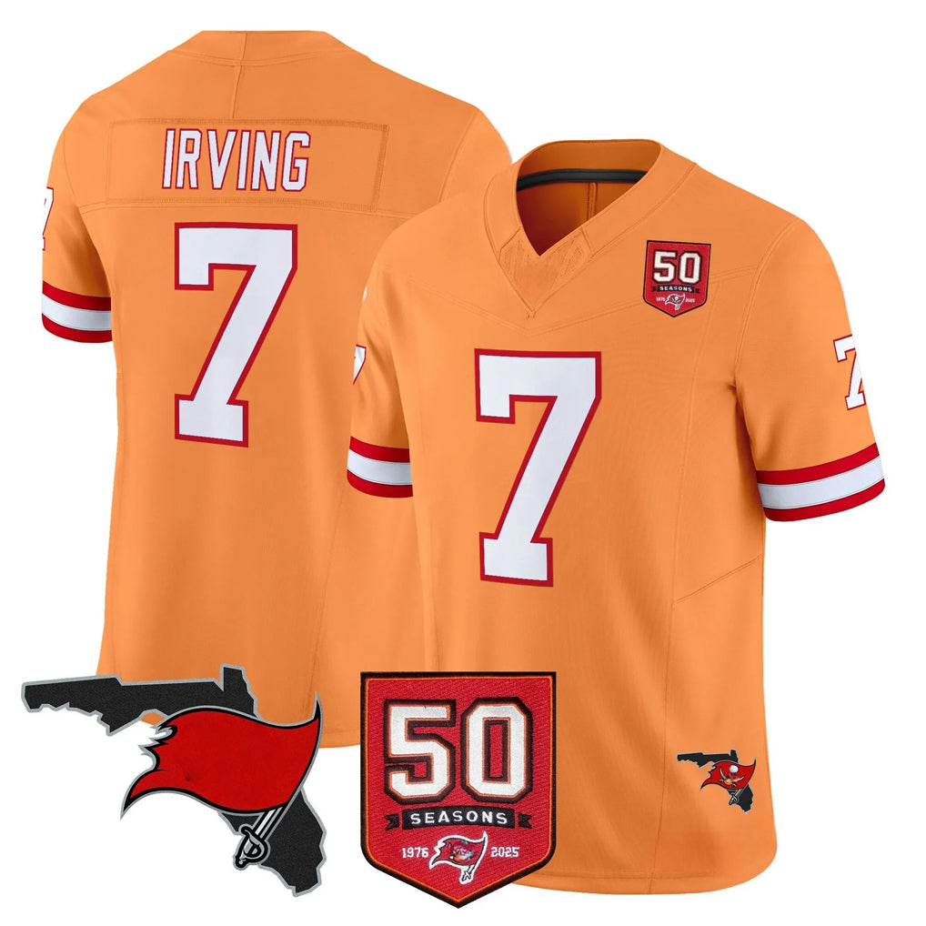 Pouc TB.Buccaneers #7 Bucky Irving Player Orange 50th Season Vapor Limited Home Game Stitched Jerseys
