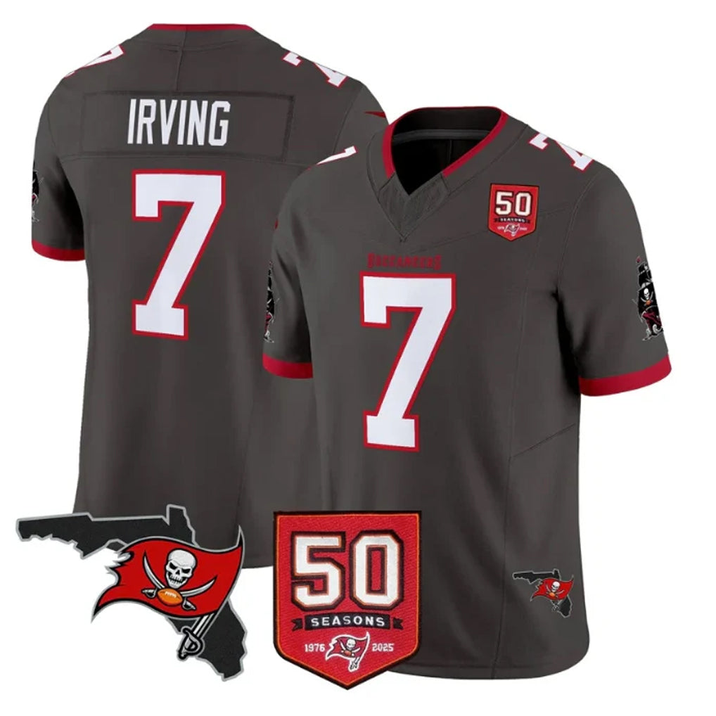Pouc TB.Buccaneers #7 Bucky Irving Player Pewter 50th Season Vapor Limited Home Game Stitched Jerseys