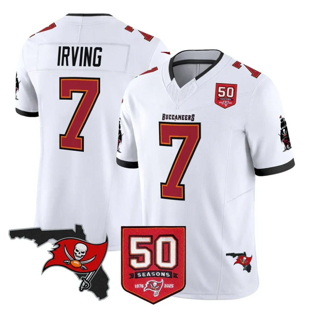 Pouc TB.Buccaneers #7 Bucky Irving Player White 50th Season Vapor Limited Home Game Stitched Jerseys