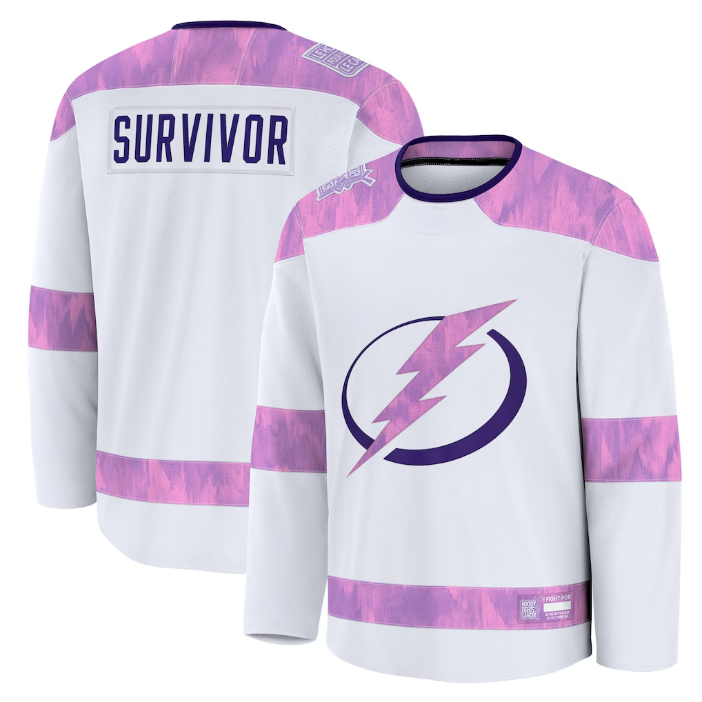 Pouc TB.Lightning White Hockey Fights Cancer Survivor Practice Jerseys