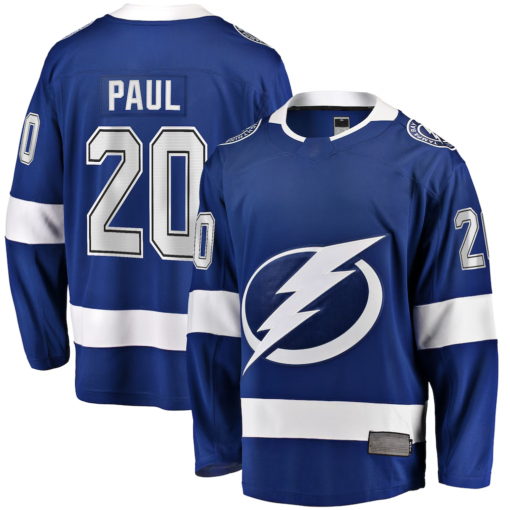 Pouc TB.Lightning #20 Nicholas Paul Blue Home Breakaway Player Jerseys