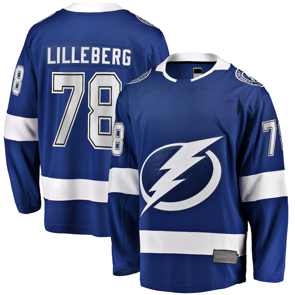 Pouc TB.Lightning #78 Emil Lilleberg Blue Home Premier Breakaway Player Jerseys