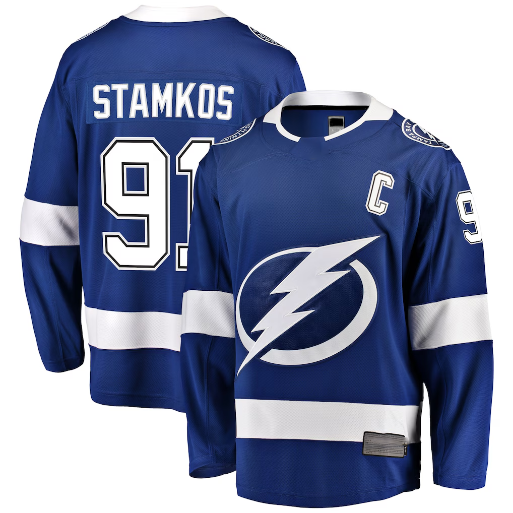Pouc TB.Lightning #91 Steven Stamkos Blue Breakaway Player Jerseys