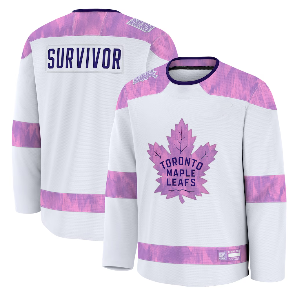 Pouc T.Maple Leafs White Hockey Fights Cancer Survivor Practice Jerseys