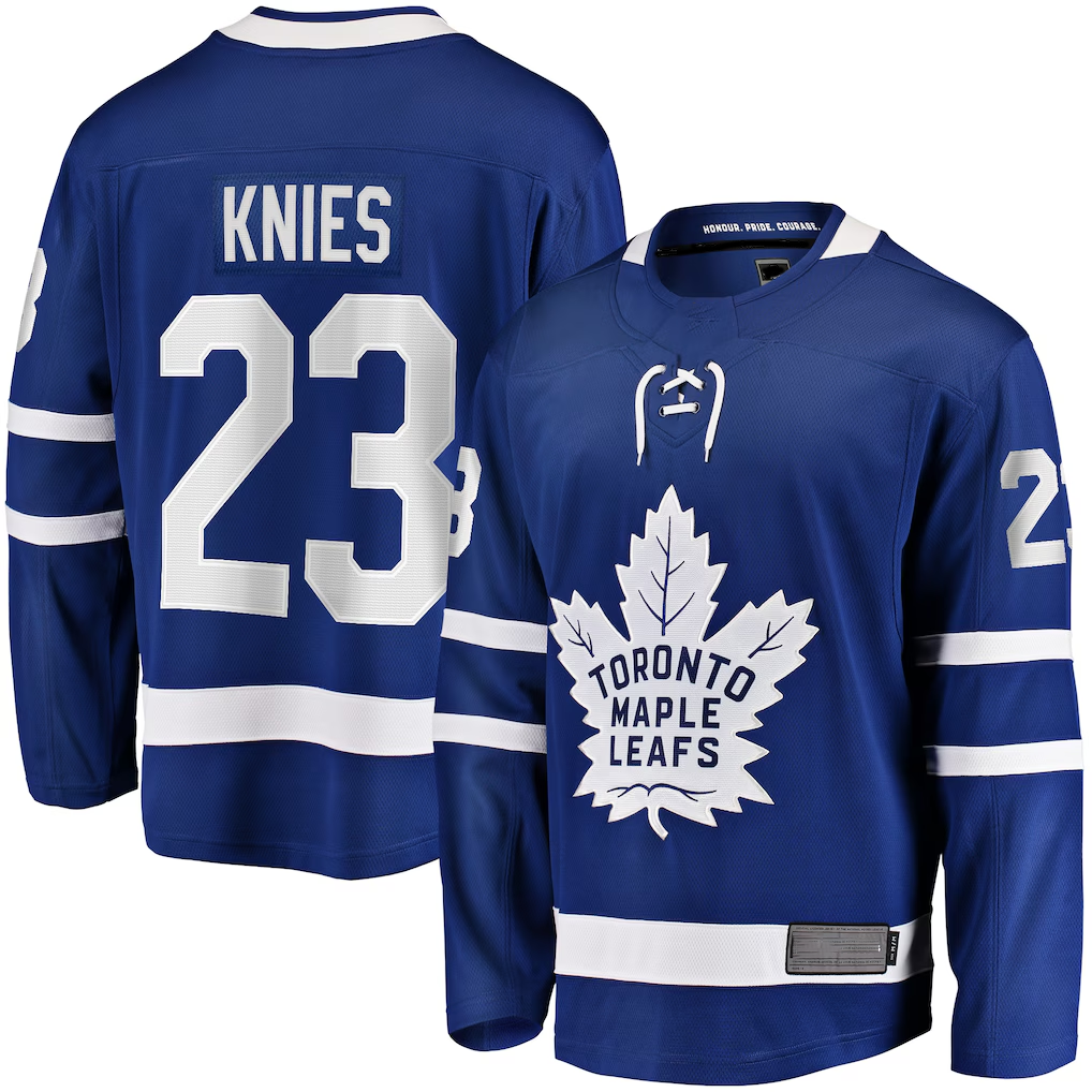 Pouc T.Maple Leafs #23 Matthew Knies Blue Home Premier Breakaway Player Jerseys