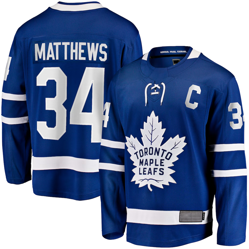 Pouc T.Maple Leafs #34 Auston Matthews Blue Captain Patch Home Breakaway Player Jerseys