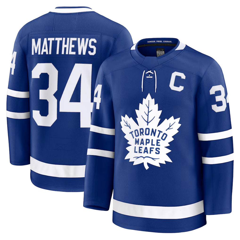 Pouc T.Maple Leafs #34 Auston Matthews Blue Captain Patch Home Premium Jerseys