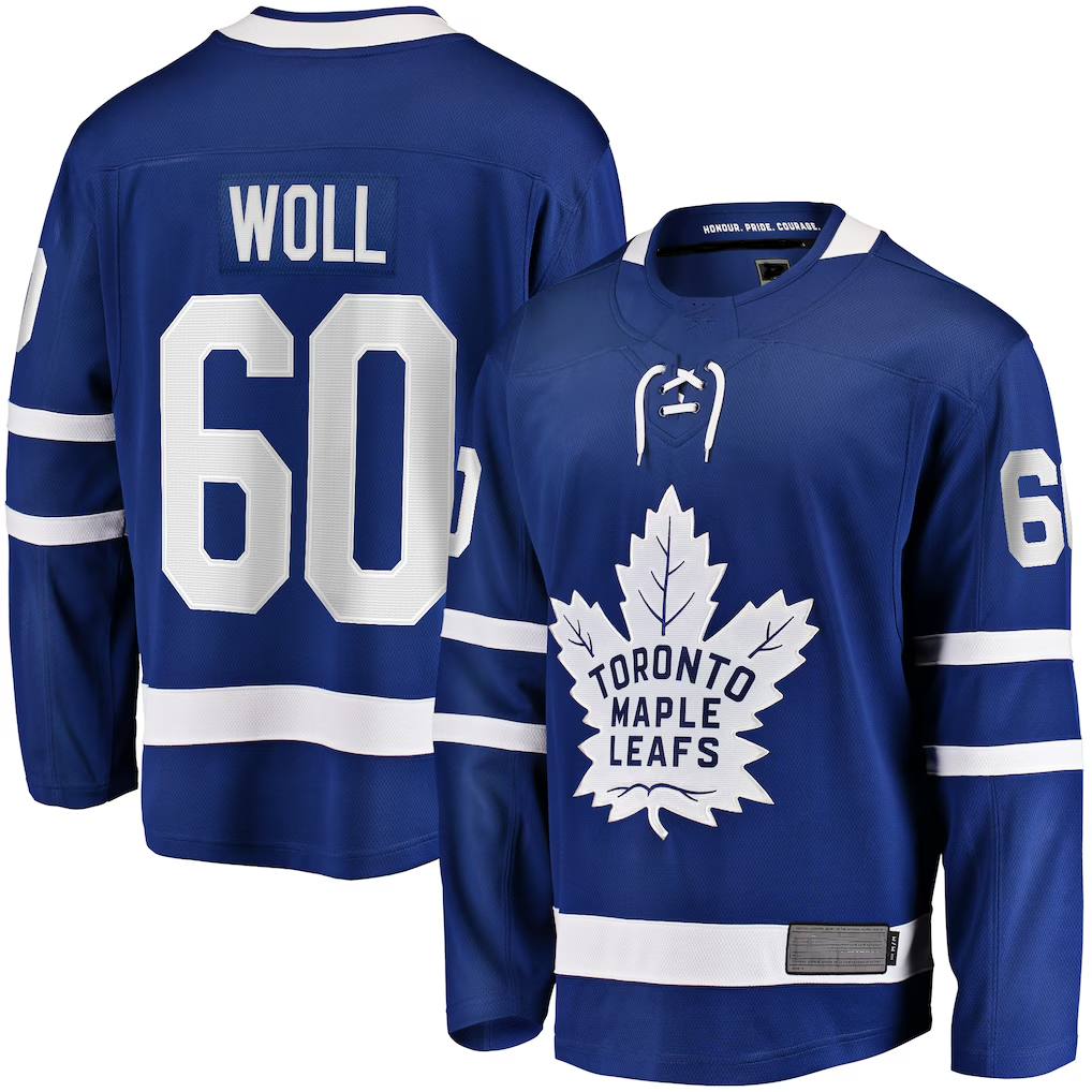 Pouc T.Maple Leafs #60 Joseph Woll Blue Home Premier Breakaway Player Jerseys