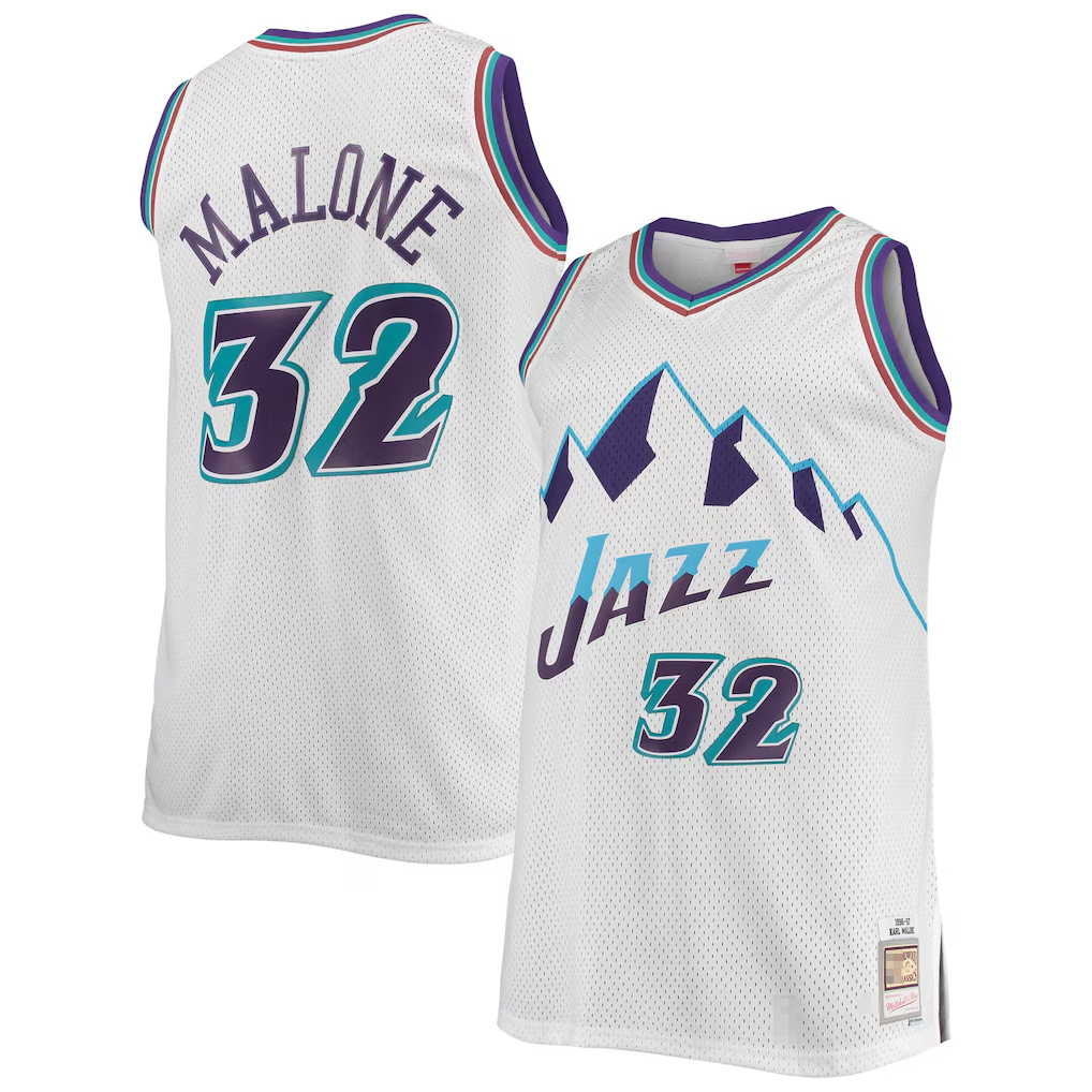 Pouc U.Jazz #32 Karl Malone Mitchell & Ness White 1996-1997 Big & Tall Hardwood Classics Swingman Jerseys
