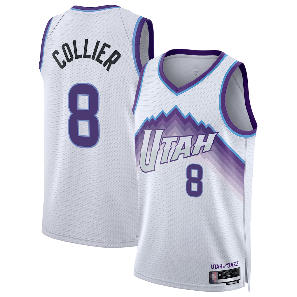 Pouc U.Jazz #8 Isaiah Collier White Swingman Jerseys - Association Edition