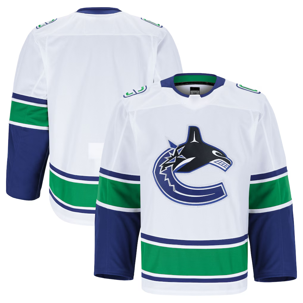 Pouc V.Canucks White Away Authentic Pro Jerseys