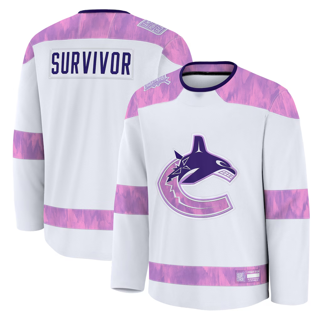 Pouc V.Canucks White Hockey Fights Cancer Survivor Practice Jerseys