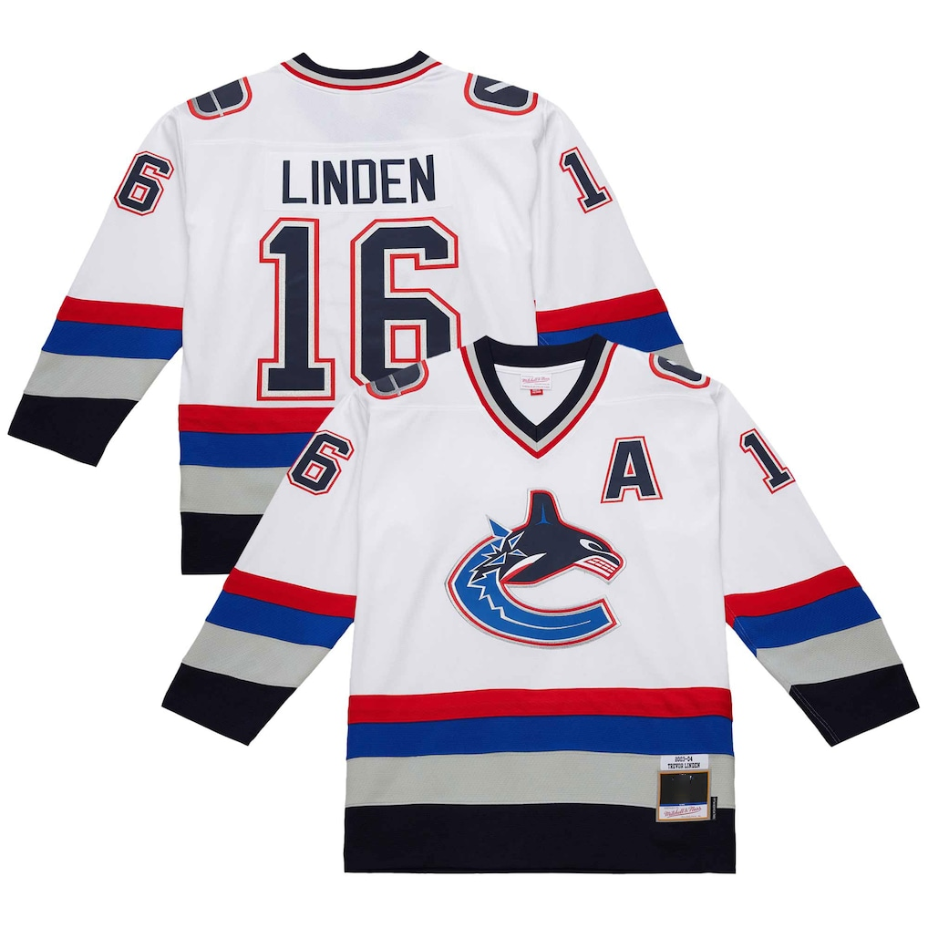 Pouc V.Canucks #16 Trevor Linden White 2003-04 Power Play Jerseys