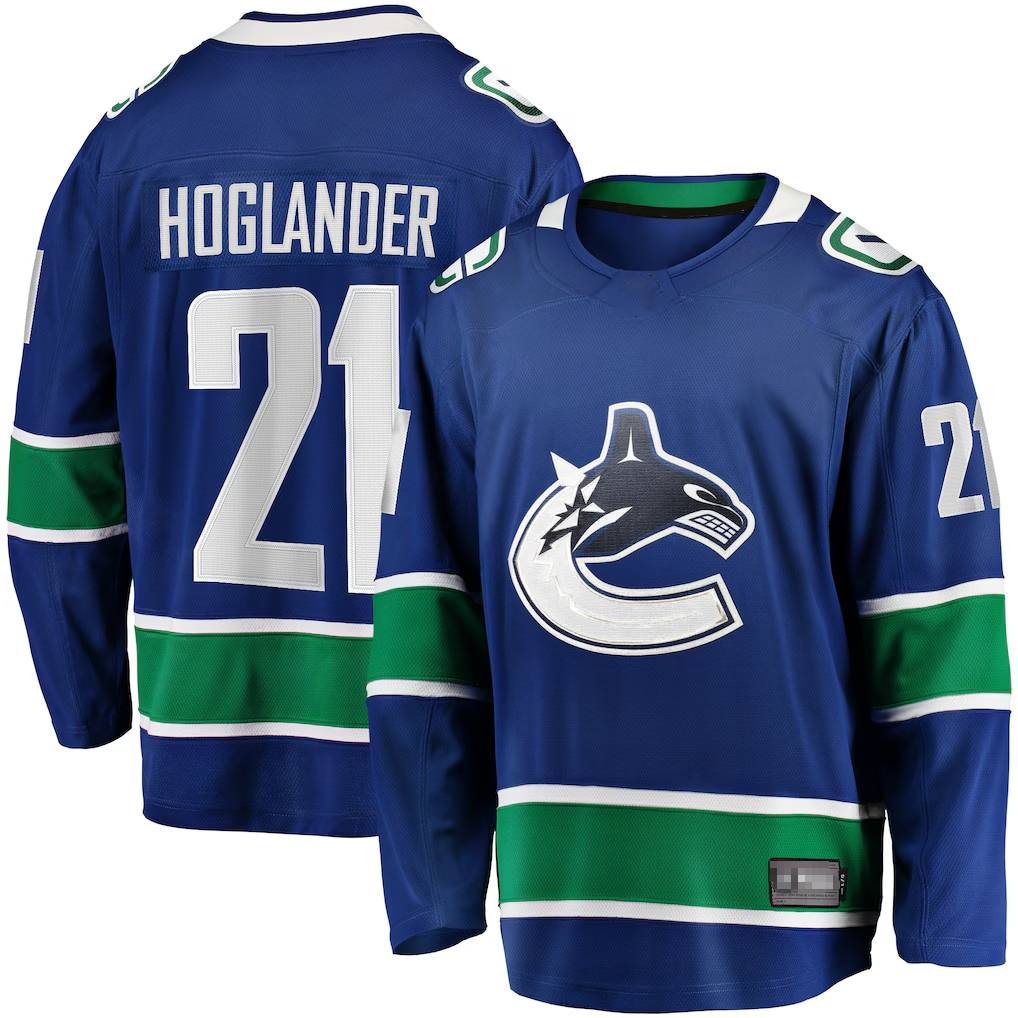 Pouc V.Canucks #21 Nils Hoglander Blue Home Premier Breakaway Player Jerseys