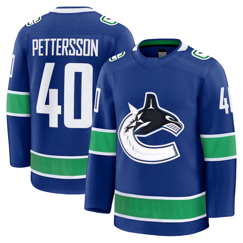 Pouc V.Canucks #40 Elias Pettersson Blue Home Premium Jerseys