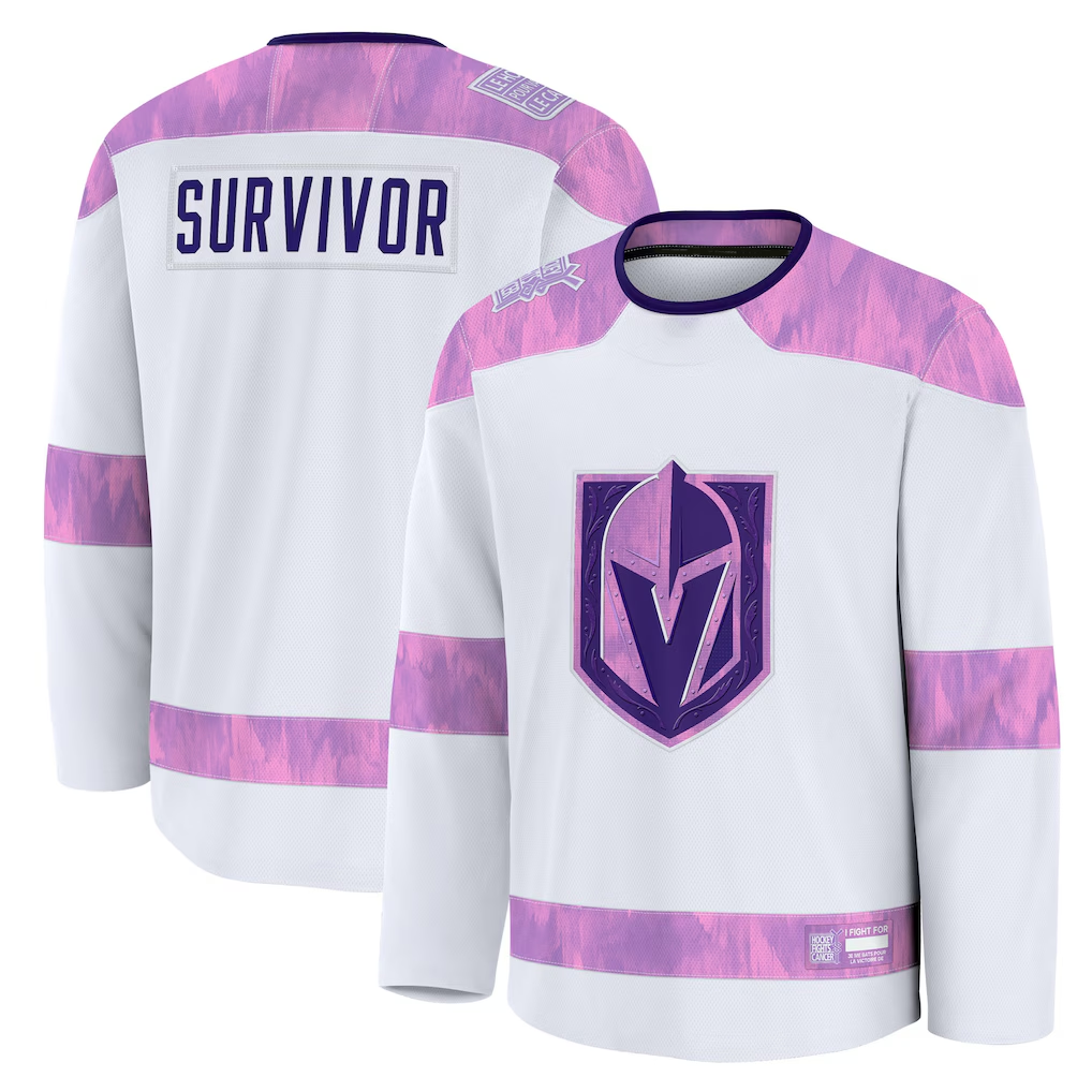 Pouc V.Golden Knights White Hockey Fights Cancer Survivor Practice Jerseys