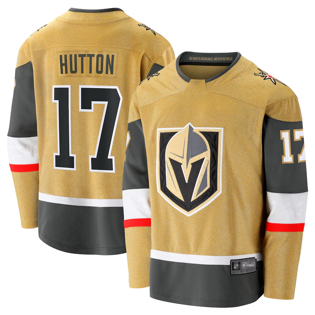 Pouc V.Golden Knights #17 Ben Hutton Gold Home Premier Breakaway Player Jerseys