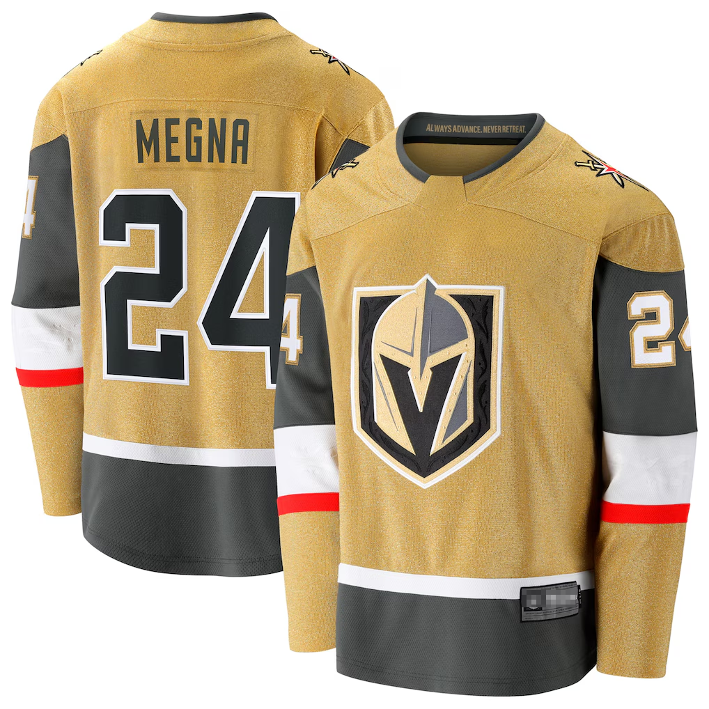 Pouc V.Golden Knights #24 Jaycob Megna Gold Home Breakaway Jerseys