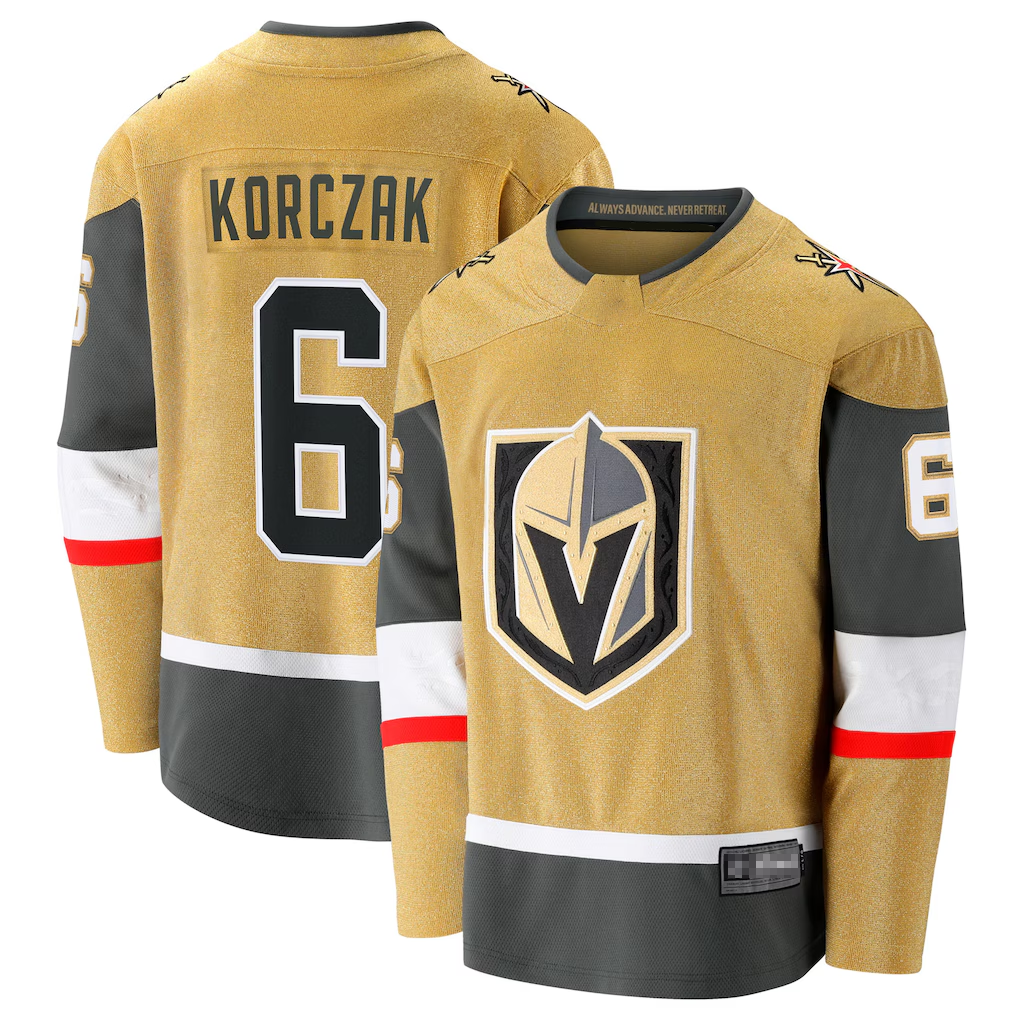 Pouc V.Golden Knights #6 Kaedan Korczak Gold Home Breakaway Jerseys