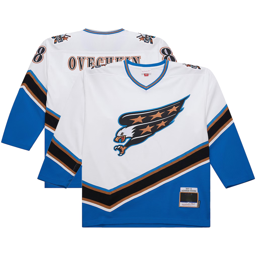 Pouc W.Capitals Alexander Ovechkin Mitchell & Ness White Big & Tall 2005-06 Power Play Jerseys