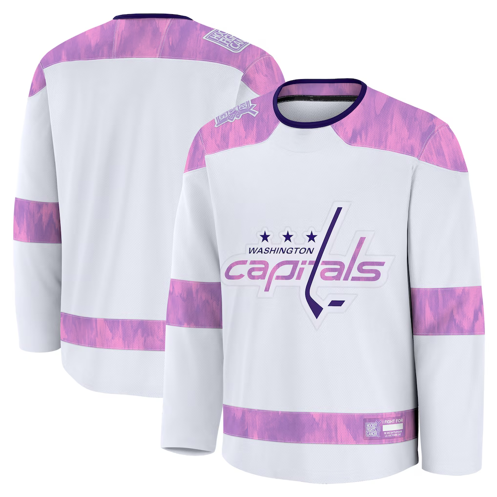 Pouc W.Capitals White 2024 Hockey Fights Cancer Practice Jerseys