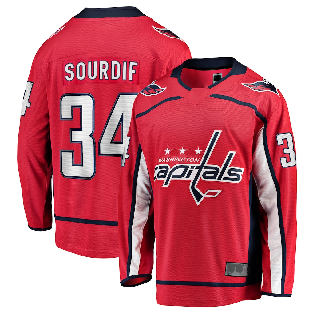 Pouc W.Capitals #34 Justin Sourdif Red Home Breakaway Jerseys