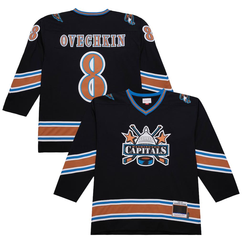 Pouc W.Capitals #8 Alexander Ovechkin Mitchell & Ness Black 2005-06 Power Play Jerseys