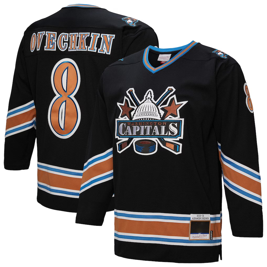Pouc W.Capitals #8 Alexander Ovechkin Mitchell & Ness Black 2005-06 Power Play Jerseys