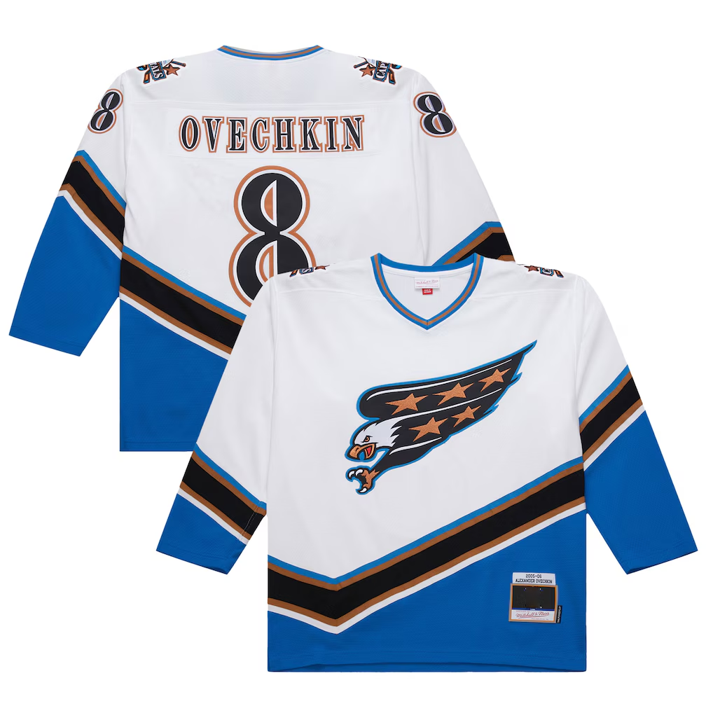 Pouc W.Capitals #8 Alexander Ovechkin Mitchell & Ness White 2005-06 Power Play Jerseys