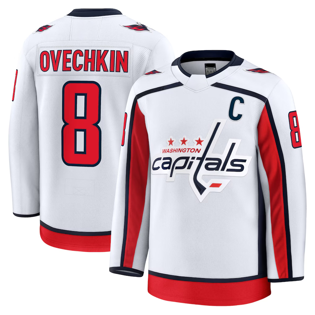 Pouc W.Capitals #8 Alexander Ovechkin White Away Premium Jerseys