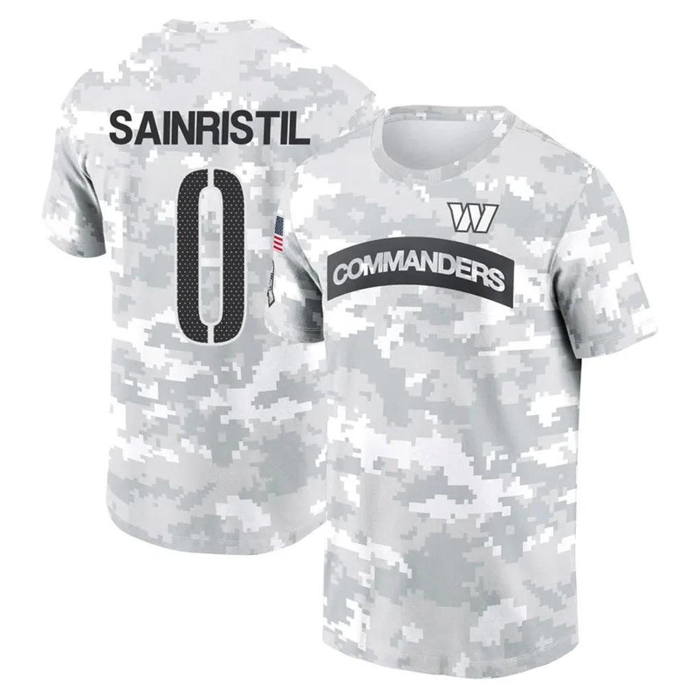 Pouc W.Commanders #0 Mike Sainristil Player Salute to Service Hoodies T-Shirts Stitched Jerseys