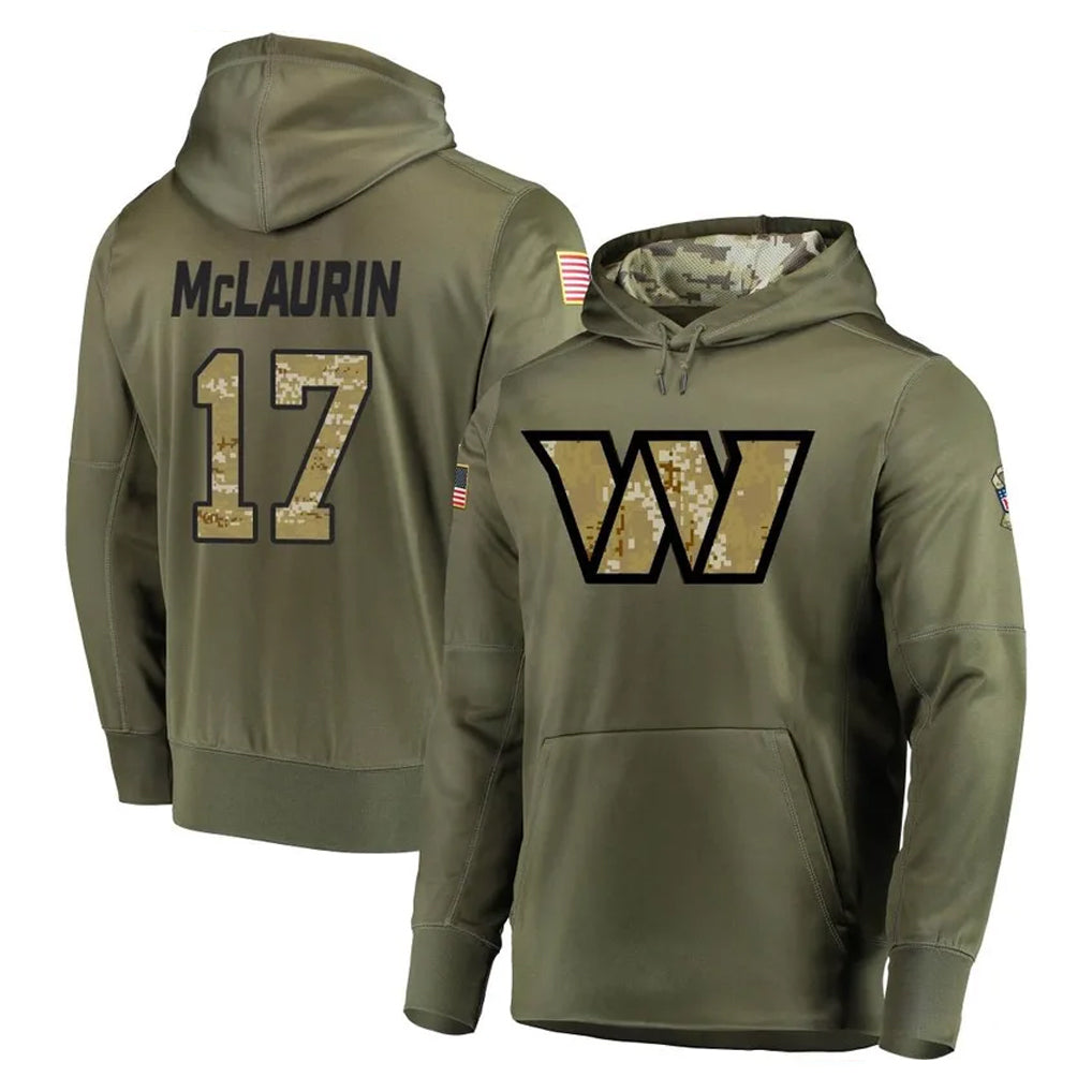 Pouc W.Commanders #17 Terry Mclaurin Player Olive Salute to Service Pullover Hoodie Limited Home Game Stitched Jerseys