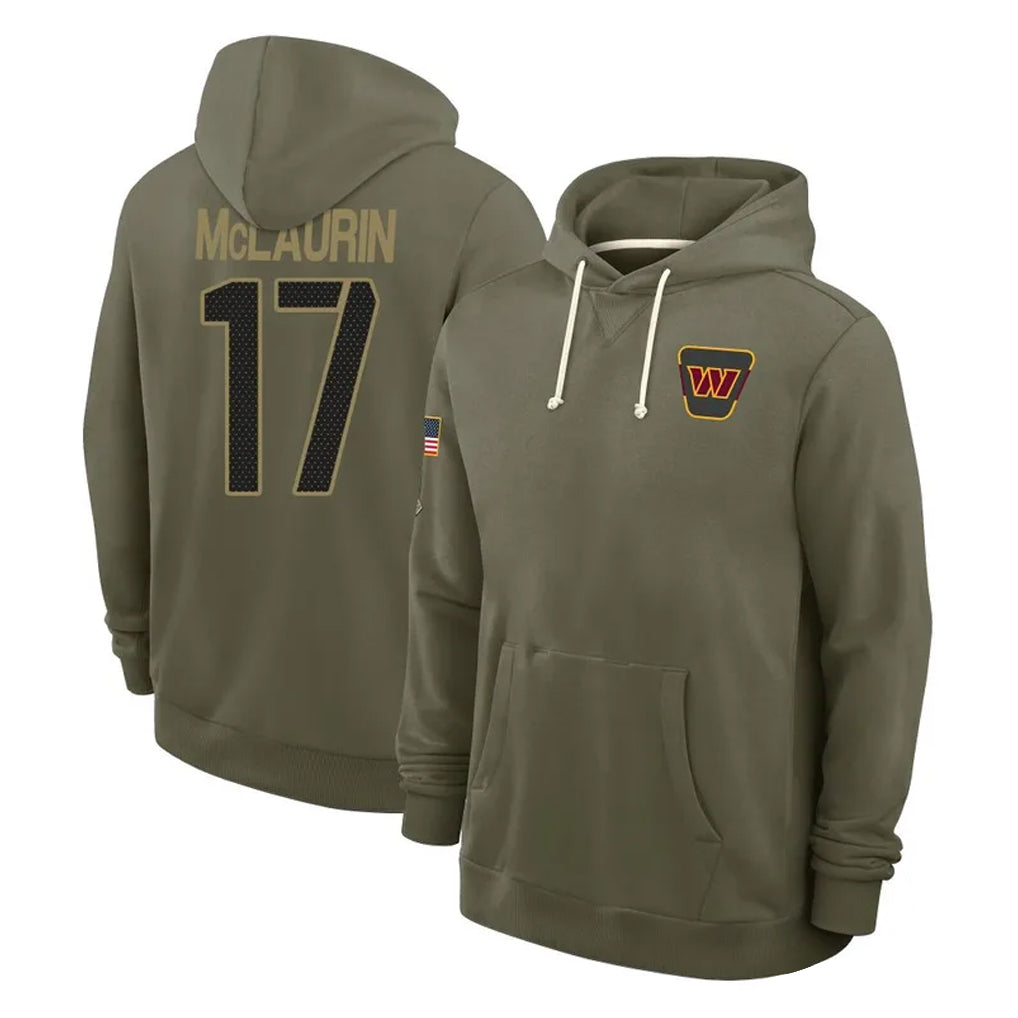 Pouc W.Commanders #17 Terry Mclaurin Player Olive Salute to Service Pullover Hoodies Limited Home Stitched Jerseys