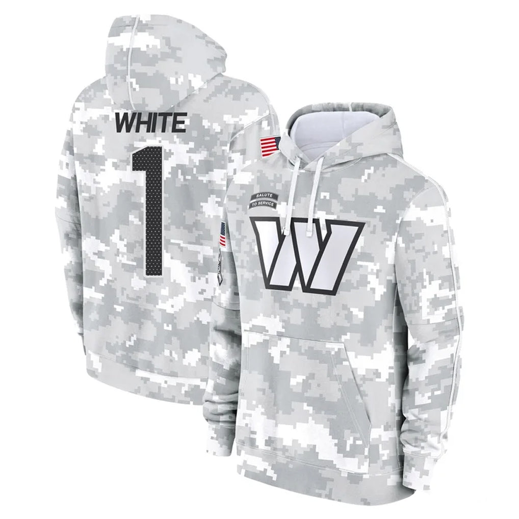 Pouc W.Commanders #1 Rachaad White Player Arctic Camo Limited Salute to Service Pullover Hoodies Game Stitched Jerseys