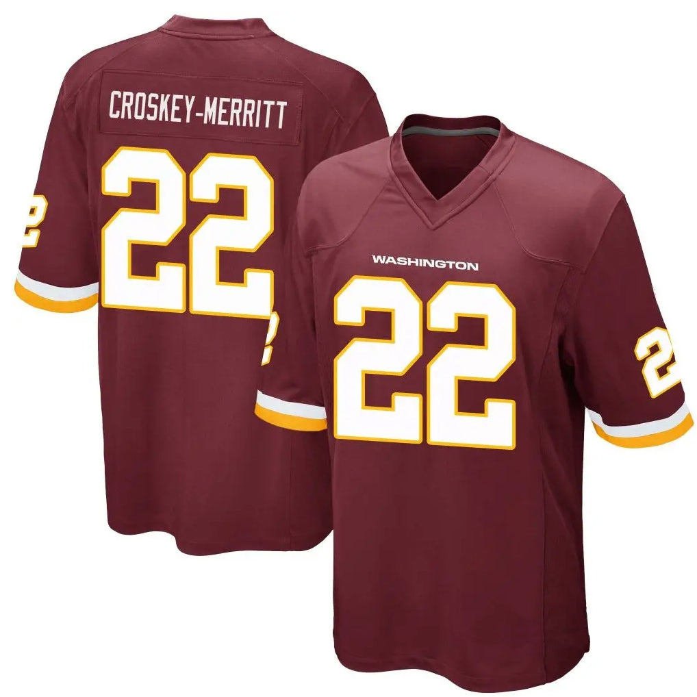 Pouc W.Commanders #22 Jacory Croskey-Merritt Player Burgundy Game Stitched Jerseys