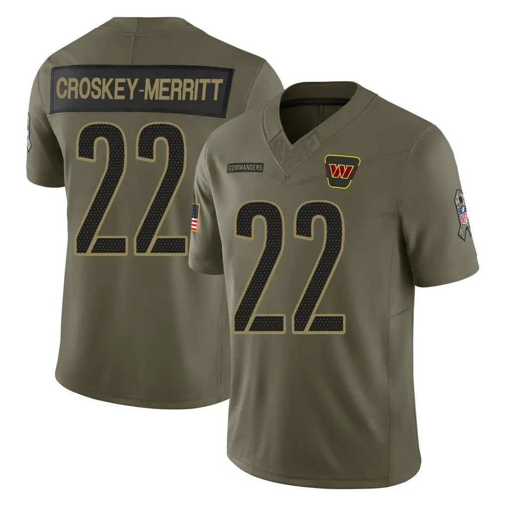 Pouc W.Commanders #22 Jacory Croskey-Merritt Player Olive Salute To Service Limited Stitched Jerseys