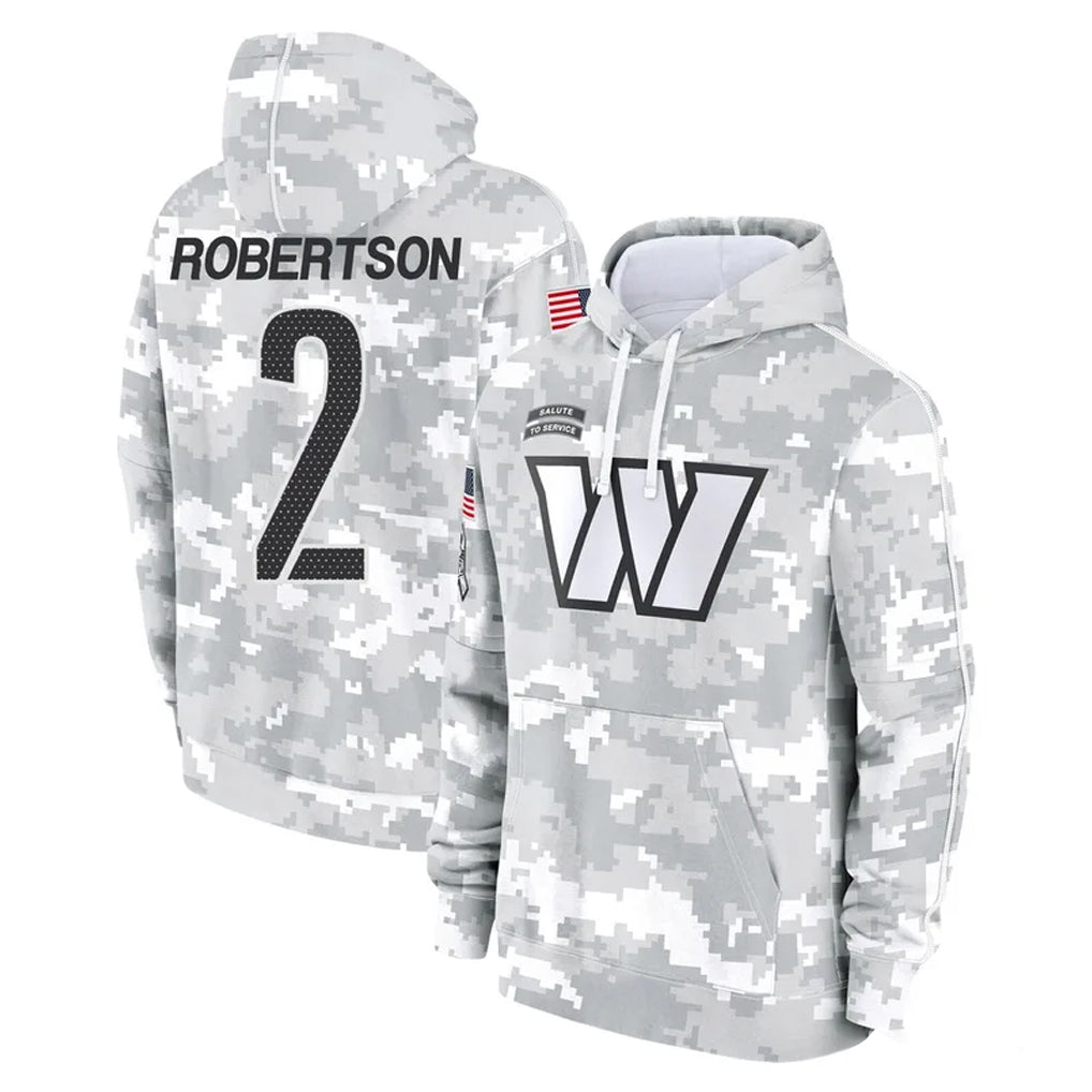 Pouc W.Commanders #2 Amik Robertson Player Arctic Camo Limited Salute to Service Pullover Hoodies Game Stitched Jerseys
