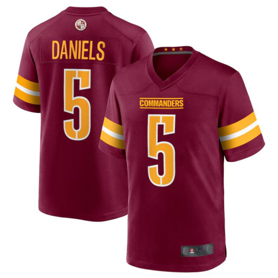 Pouc W.Commanders #5 Jayden Daniels Burgundy 2024 Draft First Round Pick Player Game Stitched Jerseys