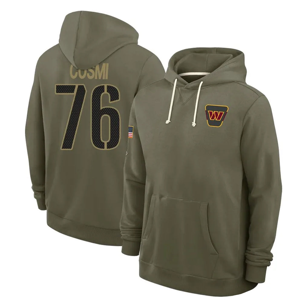 Pouc W.Commanders #76 Sam Cosmi Player Olive Salute to Service Pullover Hoodies Limited Home Stitched Jerseys