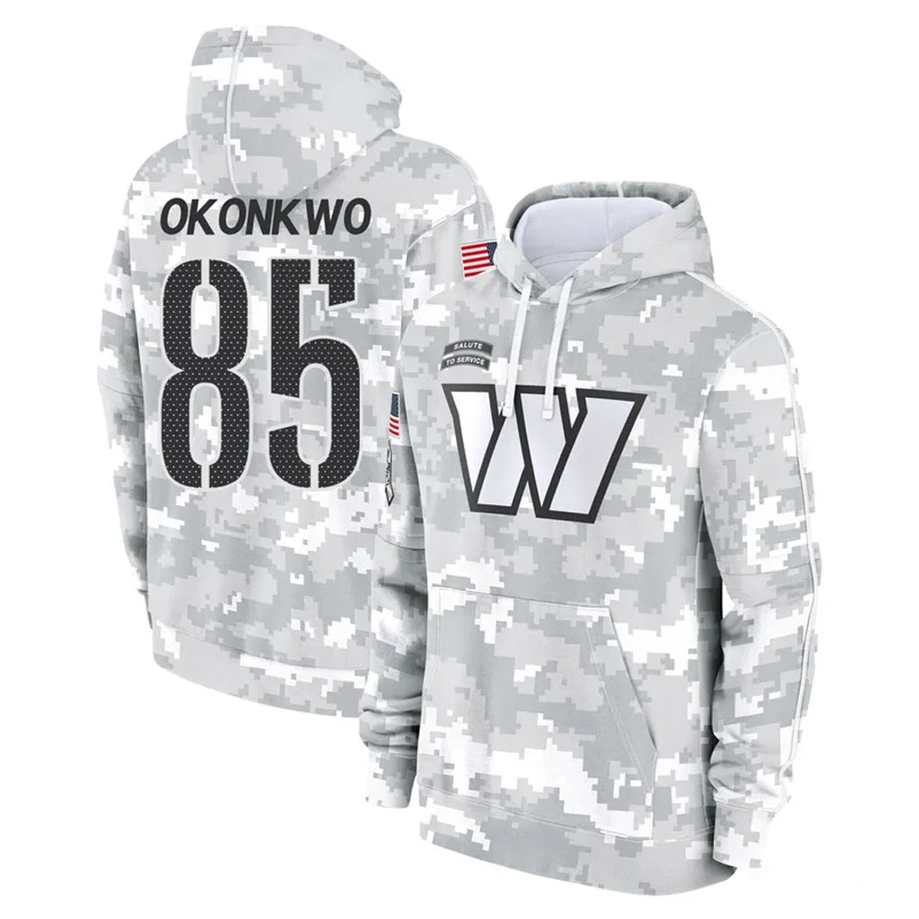 Pouc W.Commanders #85 Chig Okonkwo Player Arctic Camo Limited Salute to Service Pullover Hoodies Game Stitched Jerseys