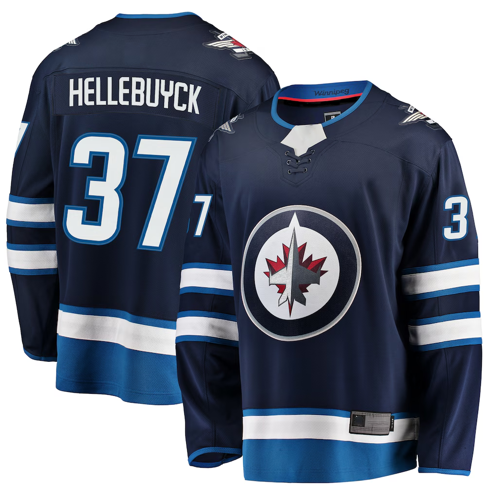 Pouc W.Jets #37 Connor Hellebuyck Navy Breakaway Replica Jerseys