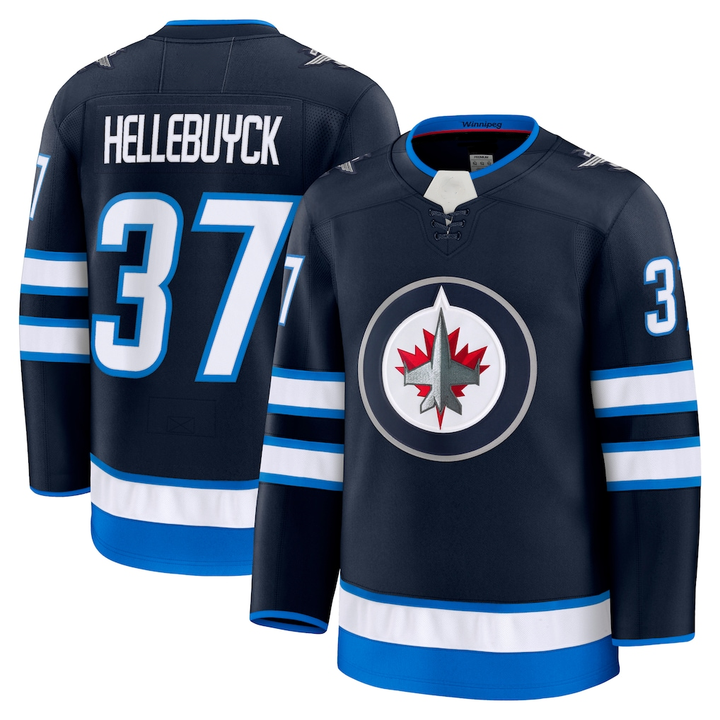 Pouc W.Jets #37 Connor Hellebuyck Navy Home Premium Jerseys
